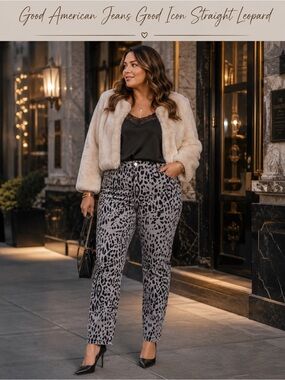 NWT Good American Jeans Good Icon Straight Mineral Glass Leopard Plus Size 20